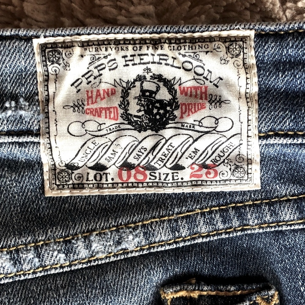 Vintage Lo Rise PRPS Distressed Skinny Jeans with Red Bandanna Accent - Picture 5 of 10